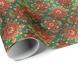 Papel de regalo decorativo festivo rojo verde
