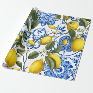 Papel de regalo decorativo mediterráneo de limón
