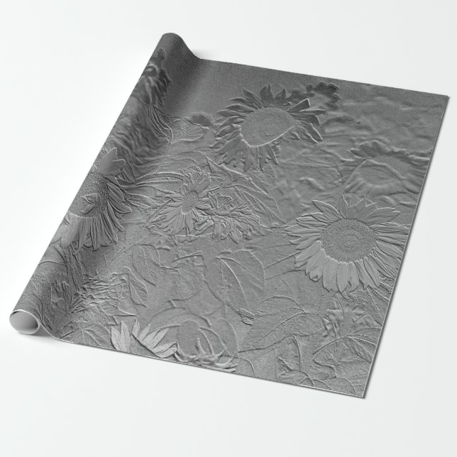 Papel De Regalo Decosión de diseño floral gris de plata girasol (Desenrollado)