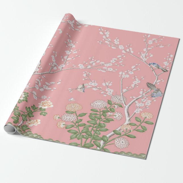 Papel De Regalo Decoup Chinoiserie rosa (Desenrollado)