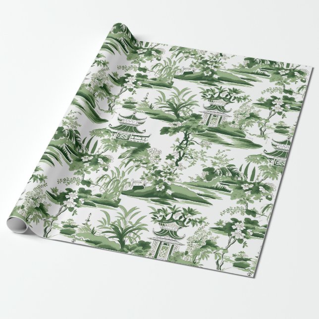 Papel De Regalo Decoupage de la pintura del paisaje de Chinoiserie (Desenrollado)