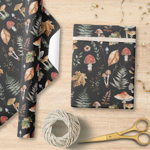 Papel De Regalo Decoupage de Patrón Botánico de Hongos Acuarela