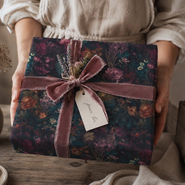 Papel De Regalo Decoupage Floral Boho Oscuro Caprichoso (Subido por el creador)