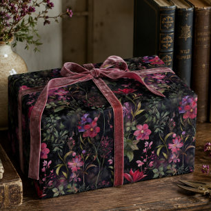 Papel De Regalo Decoupage Floral Victoriano Oscuro Rosa Púrpura 