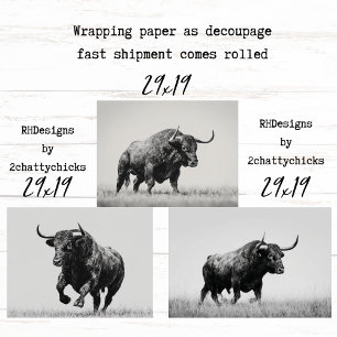 Papel de Regalo Decoupage Toros Negros Blancos Occ