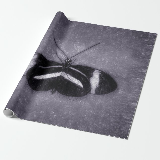 Papel De Regalo Decoupage victoriana morada negra de mariposa (Desenrollado)