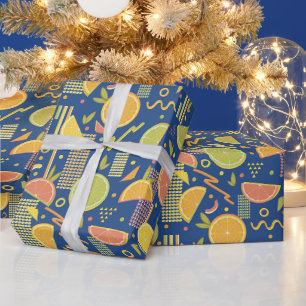 Papel De Regalo Deep Blue 80's Citrus Fruit Slices