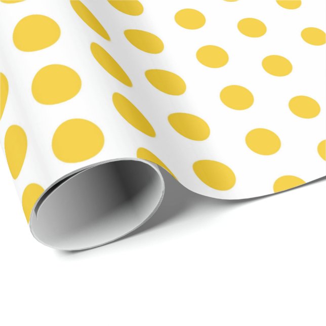 Papel De Regalo Deep Lemon Polka Dot Blanco moderno (Esquina del rollo)