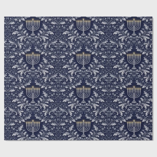 Papel De Regalo Deep Navy Menorah William Morris Pattern (Superficie plana)