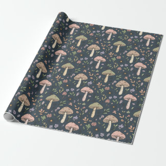 Papel De Regalo Deep Slate Blue Moody Mushroom Seamless Pattern