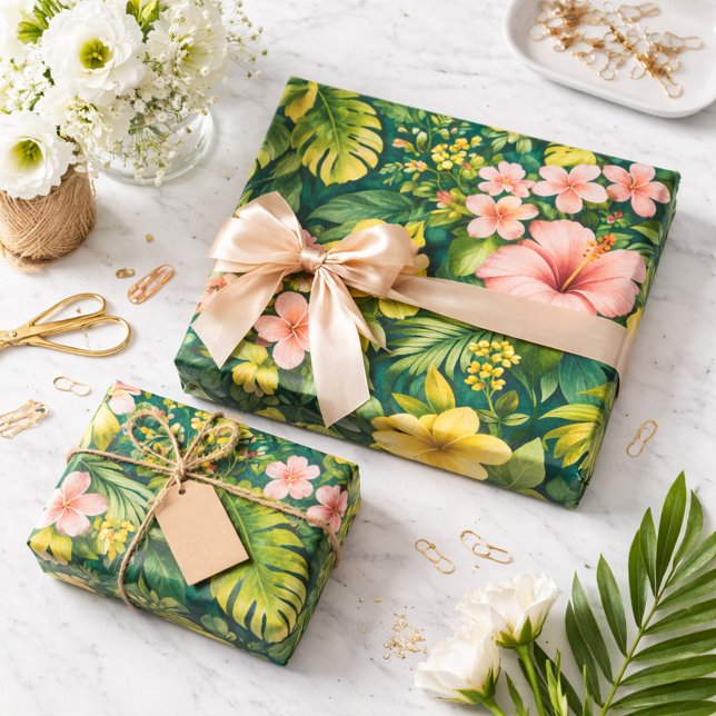 Papel De Regalo Deep Teal Tropical Hibiscus Floral  (Subido por el creador)