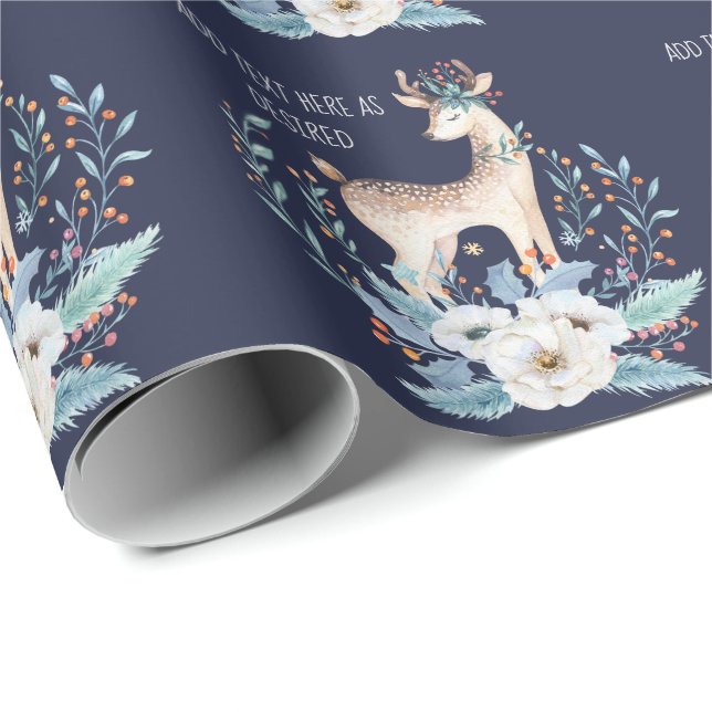 Papel De Regalo Deer acuarela y flores personalizadas Bl de invier (Esquina del rollo)