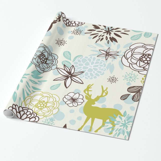 Papel De Regalo Deer azul vintage (Desenrollado)