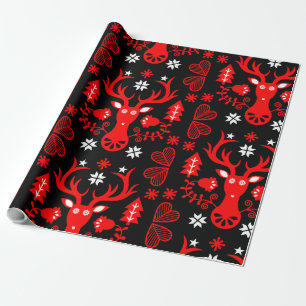 Papel De Regalo Deer de Navidades rojos escandinavos