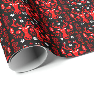 Papel De Regalo Deer de Navidades rojos escandinavos