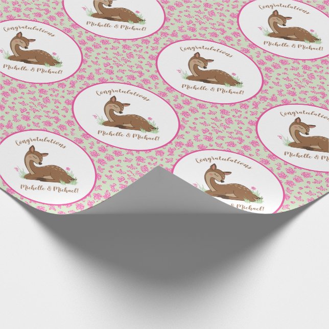 Papel De Regalo Deer Fawn Baby Shower Woodland Animals (Esquina)