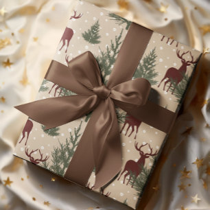 Papel De Regalo Deer Pine Tree Holiday Navidades Wapping Paper