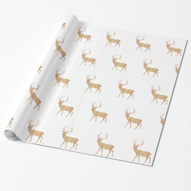 Papel De Regalo Deer sobre fondo retro de madera (Desenrollado)