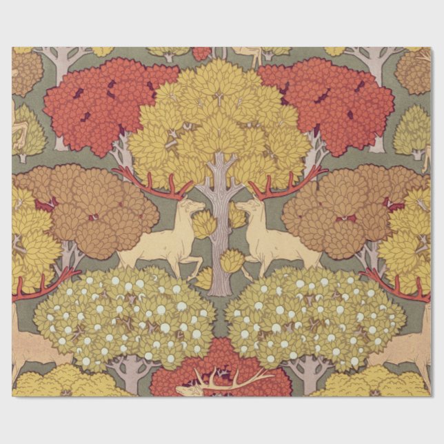 Papel De Regalo Deer &Tree Squirrel Bird Rowan Berries Art Nouveau (Superficie plana)