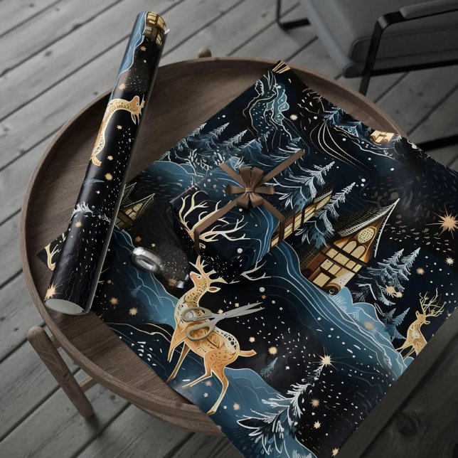 Papel De Regalo Deers Dark Blue Forest Navidades de invierno noctu (Subido por el creador)