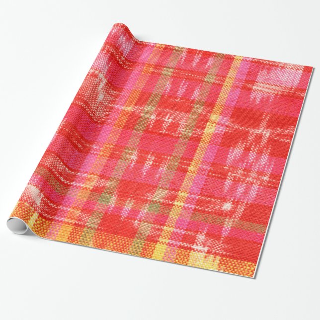 Papel De Regalo Deisgn del naranja, rojo y blanco del ikat (Desenrollado)