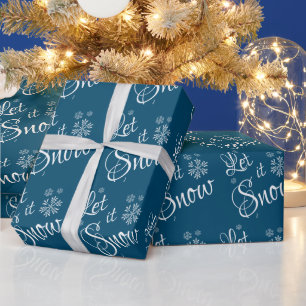 Papel De Regalo Deja que nieve azul blanco copo de nieve Navidad