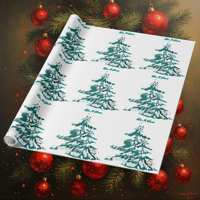 Papel De Regalo Dejemos que nieve acuarela Árbol de Navidad invern (Let it Snow Watercolor Winter Christmas Tree Wrapping Paper)