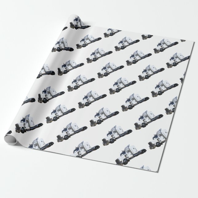 Papel De Regalo Del blanco tractor remolque semi (Desenrollado)