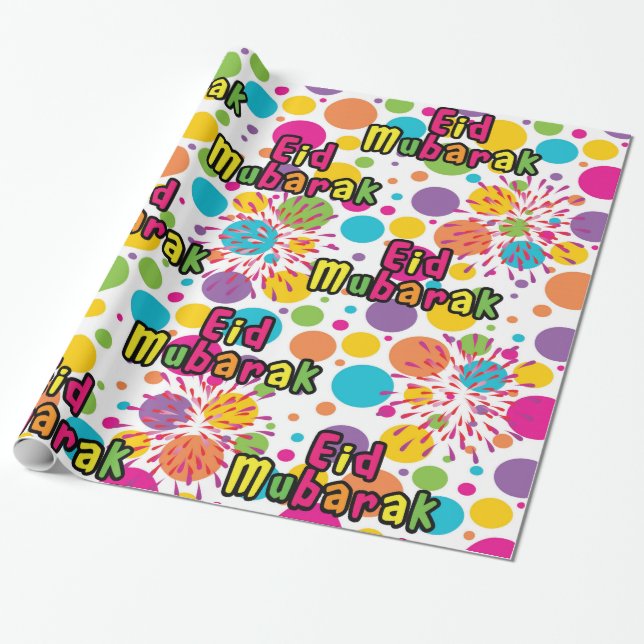 Papel de regalo del chapoteo de Eid Mubarak (Desenrollado)