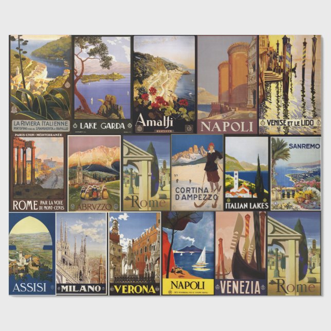 Papel de regalo del collage del poster del viaje (Superficie plana)