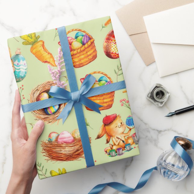 Papel de regalo del conejo de Pascua ocupado (Regalar)