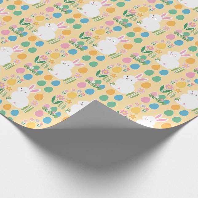 Papel de regalo del conejo y las flores de Pascua  (Esquina)