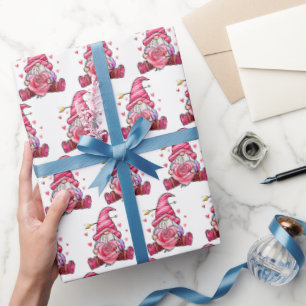 Papel de regalo del Día de San Valentín con gnomo