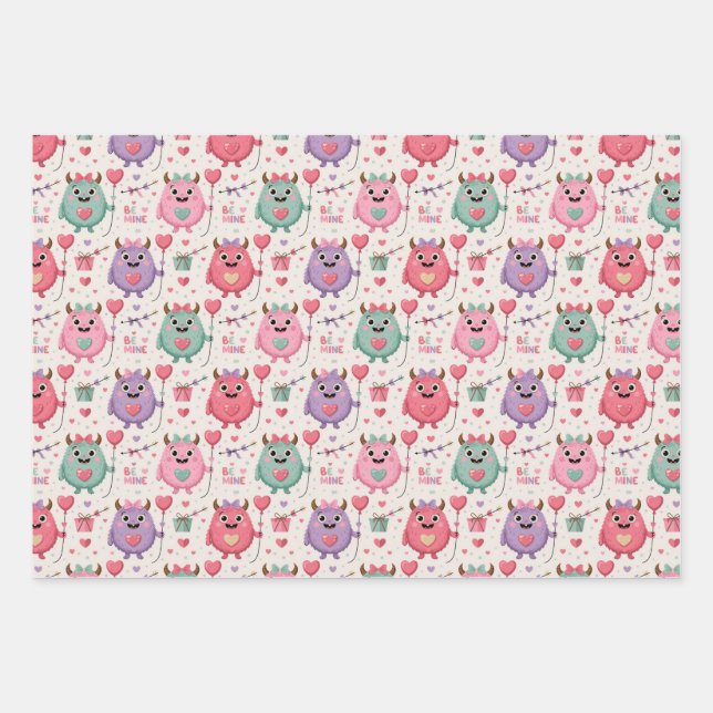Papel de regalo del Día de San Valentín de monstru (Anverso)