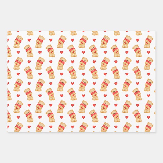 Papel de regalo del Día de San Valentín lindo | Os (Anverso)