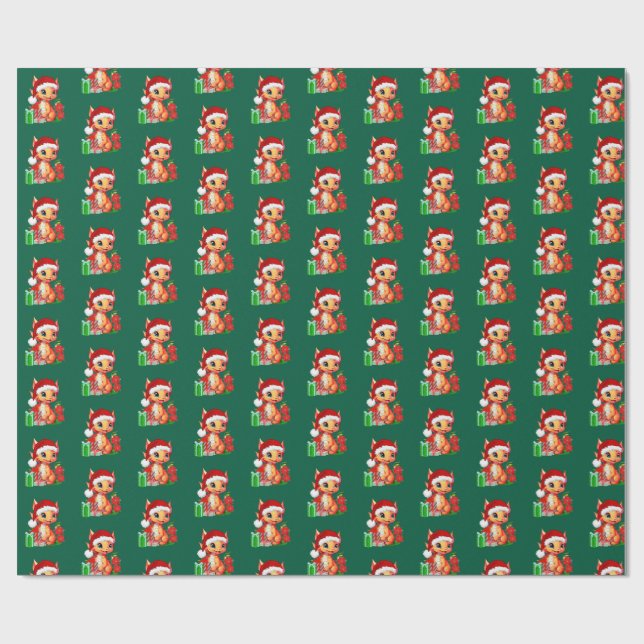 Papel de regalo del dragón de Navidad (Superficie plana)