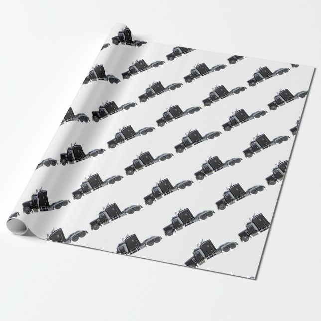 Papel De Regalo Del negro camión semi con las luces completas en (Desenrollado)