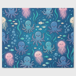 Papel de regalo del océano con pulpo y medusa