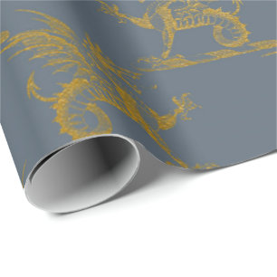 Papel De Regalo Del oro del dragón rey real Gray Blue Heraldic