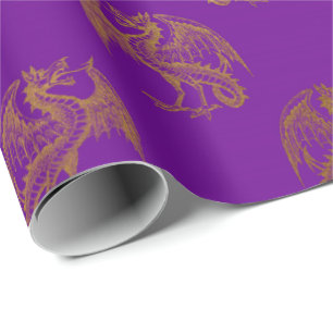 Papel De Regalo Del oro del dragón rey real Purple Plum Heraldic