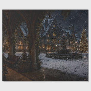 Papel de regalo del patio del castillo nevado