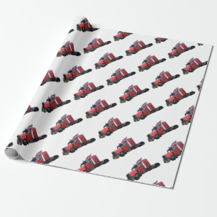 Papel De Regalo Del rojo camión metálico de Traler del tractor