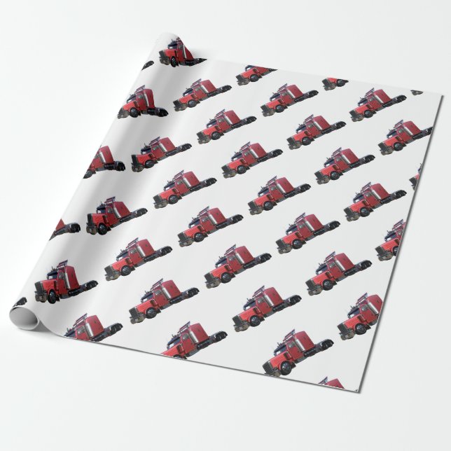 Papel De Regalo Del rojo camión metálico de Traler del tractor (Desenrollado)