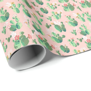 Papel de regalo del suroeste de cactus rosa y azul