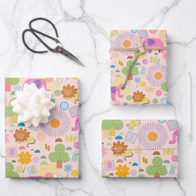 Papel de regalo del zoológico para bebés (Anverso)
