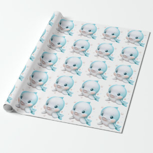Papel De Regalo Delfín bebé azul
