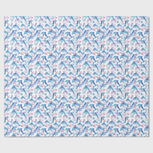 Papel De Regalo Delfín de Acuarela Floral (Superficie plana)