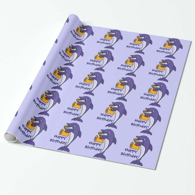 Papel De Regalo Delfín divertido que juega el cumpleaños Giftwrap (Desenrollado)