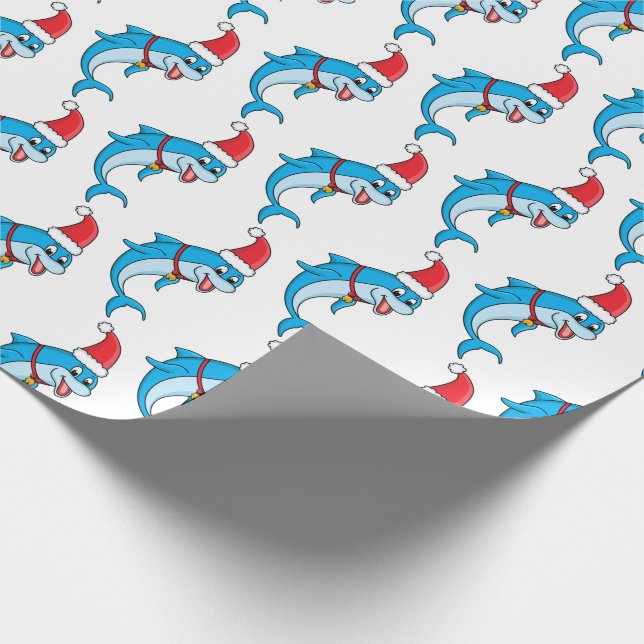 Papel De Regalo Delfín lindo con personalizado de Santa hat (Esquina)