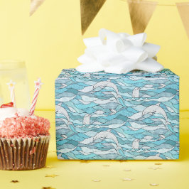 Papel De Regalo Delfines de vidrio manchado del océano azul